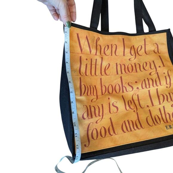Barnes & Noble Canvas Tote Bag Zip Compartment Book Lover's Quotes Black Bag - Picture 2 of 9
